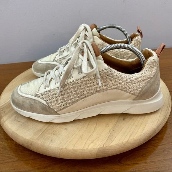 Sezane Sama Sneaker Womens Multicolor Woven Ecru Sam Crochet Suede Leather Sz 9 - Picture 4 of 15